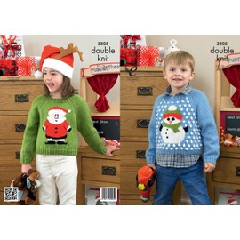 King Cole Knitting Pattern 3805 : Child's Christmas Santa & Snowman Sweaters (20-30in)
