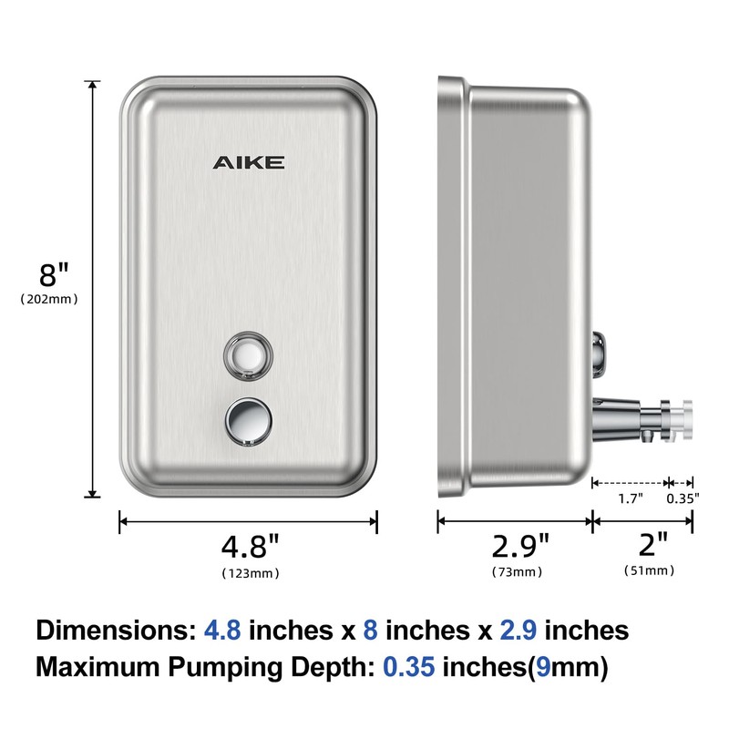 AIKE 37oz Surface Mount Stainless Steel Soap Dispenser for Commercial,Brushed