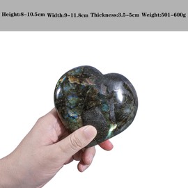Nupuyai 3.15"-4.13" Natural Labradorite Heart Stone, Polished Worry Palm Stone for Anxiety Relief, Reiki Healing Crystal Meditation & Positive Energy Feng Shui Decor for Home Office, 501g-600g