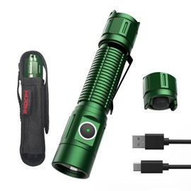 MIJOMI J81G Tactical Rechargeable Flashlight with Holster, 1300 Lumen Super Bright IP68 Waterproof Dual Button Flashlight for Tactical Games Outdoor