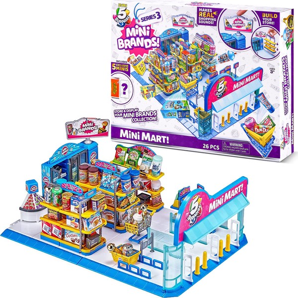 5 Surprise Mini Brands Mini Mart Playset Series 3 by ZURU with 5 Exclusive Mystery Mini Brands, Store and Display Your Mini Collectibles Collection!
