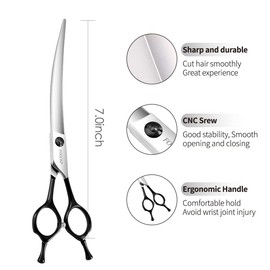 FOGOSP Curved Dog Grooming Scissors Professional 7" Grooming Shears for Dogs Pet Right Handed Groomer Japan 440C Stainless Steel (7 in Curved, Black)