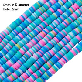 BEEFLYING 3200-4400pcs Clay Beads 6mm Disc Heishi Beads for Bracelets Jewelry Making Vinyl Flat Polymer Clay Beads Round Blue Mixed Color (10 Strands)