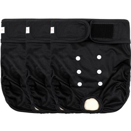 Langsprit Washable Female Dog Diapers (3 Pack) - No Leak Reusable Diapers for Doggy Female in Period - Highly Absorbent Dog Heat Panties with Adjustable Snaps Black L Size