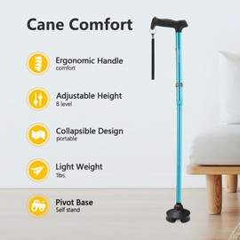 Rehaescort Walking Cane for Men & Women - Folding, Adjustable, Lightweight, Walking Canes for Seniors Balance, Free Standing, Pivot Tip, Soft Handle, Foldable Walking Sticks with Travel Bag (Indigo)