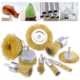 Rustark 9 Packs Wire Drill Brush Sets 9 Size Brass Coated Wire Wheel and Cup Brush Set with 1/4 Inch Round Shank for Rust Paint Corrosion Removal Polishing