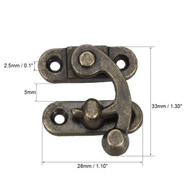 sourcing map Antique Vintage Lock Clasp Right Latch Hook Hasp 33mm x 28mm Swing Arm Latch Plated Bronze, 2 Pcs W Screws