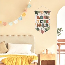 Lamkidle Born To Be Wild Banner Decor Kids Wall Hanging Pennant Canvas Kids Woodland Wall Banner Flag Playroom Flag Nursery Decor Boy Room Wall Hanging Banner Toddler Room Pennant Wall Decor, L0097