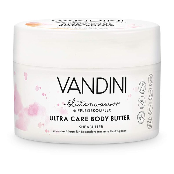 VANDINI Body Butter Women's with Shea Butter - Rich Body Cream as Body Cream & Face Cream for Dry Skin - Vegan Moisturising Cream for Women (1 x 200 ml)