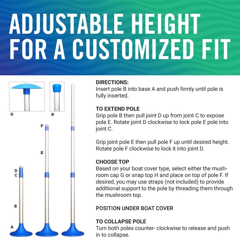 Boat Cover Support Pole, Adjustable Support System for Jon Boats,