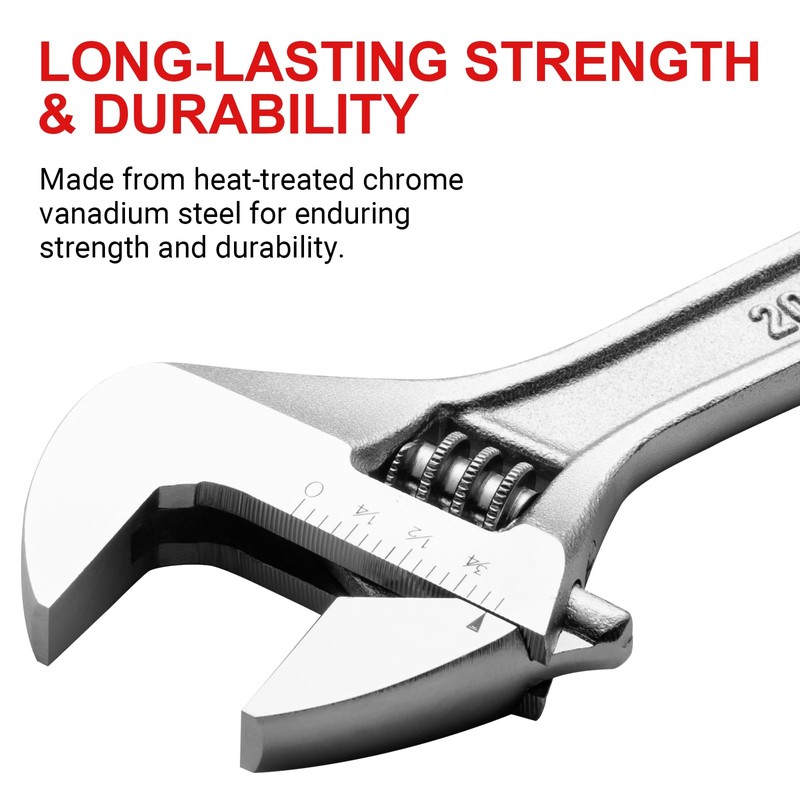 MAXPOWER Adjustable Wrench 8-inch Heavy Duty Spanner with Wide Caliber