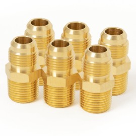 ChillWaves Brass Flare Tube Fittings, 3/8" Male Flare x 1/4" NPT Male Half Union Gas Adapter Pipe Connector for Propane(6-PACK)