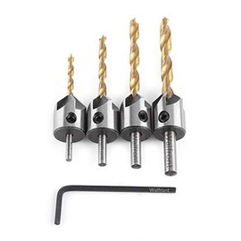Titanium Coated Woodworking Countersink Drill Bit Set HSS Carpentry Reamer Core Drill Bit Chamfer Countersink(4pcs（3-6mm）+ small wrench +bubble bag)