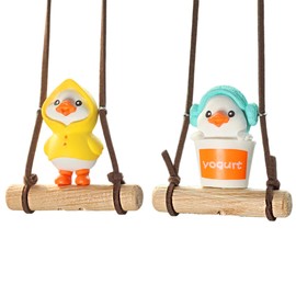 2Pcs Swing Duck Car Hanging Ornament, Car Mirror Hanging Accessories, Xmas for Women Girls- Raincoat Duck&Towel Duck