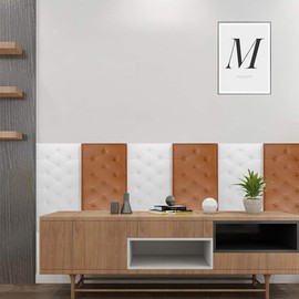 Partslety Anti-Collision Wall Padded, 3D Anti-Collision Wall Padding for Kids, Peel and Stick Headboard Self Adhesive Upholstered Headboard Panels Decor for Nursery Bedroom Coffee 27.56x13.79x0.51in