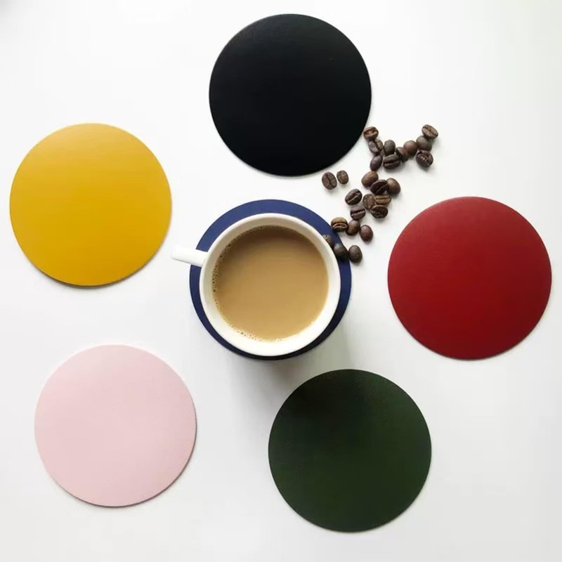 8pcs Blue Round Leather Drinking Coasters 10CM,PU Leather Cup Mats