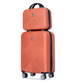 Tripcomp 2 Piece Carry on Luggage Set, Airline Approved 20 Inch Luggage with Cosmetic Case Hard Shell Suitcase with Spinner Wheels, Dark Orange