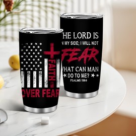 MoYueno Christian Gift for Men, 20oz Stainless Steel Faith over Fear Tumbler with Straw, Catholic Religious Inspirational Pastor Bible Verse Church Gift, Faith-Based Tumbler for Birthday
