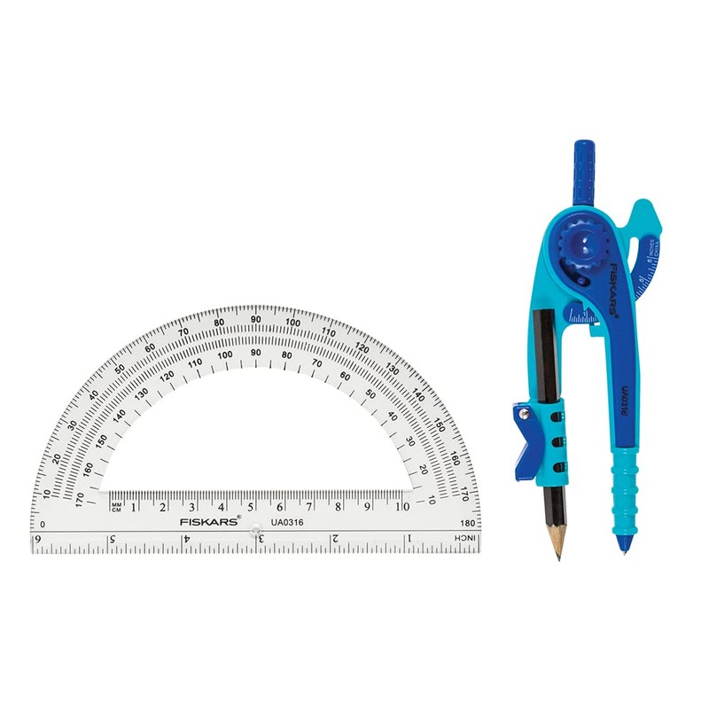 Fiskars Geometry Set, Compass and Protractor Set, Color Received May