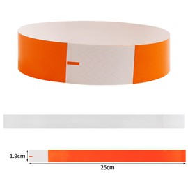 CINECE Wristbands, Disposable, Events, 9 Colors Available, 100, 200, 500, 1000 Sheets, Waterproof, Tear Resistant, Number of People, One-Touch Installation, Suitable for Water Parks, Concerts, Amusement Parks, Re-entry Management (100 Pieces, Orange)
