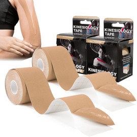 2 Rolls Kinesiology Tape for Knees, 2in×16.4ft Roll Athletic Tape for Elastic Muscle Support, Waterproof Physio Tape for Relieve Muscle Soreness and Injury for Shoulder, Ankle, Face Tape, Skin,Beige