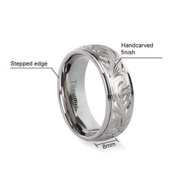 Titanium Wedding Band Rings with Floral for Men Women (Silver width 8mm, 12)