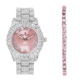 Charles Raymond Women's Pink Dial Luxury Crystal Diamonds Iced Out Watch, a True Testament to blinged-Out Beauty and Timeless Glamour - ST10327LA (ST10327LA-TB SLV Pink)