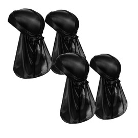LxcshLjx 4 Pcs Silk Durag Caps, Silky Durag Pack for Men Women, Satin Doo Rag, Durag Headwraps with Long Tail, Pirate Caps, Head Wrap Beanie Hats, Waves Turban Cap, Black Bandanas for Hip Hop Rapper