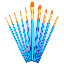 YOUSHARES 10 Pcs Flat Art Paint Brush Set, Professional Paintbrushes Nylon Hair Artist for Watercolor, Oil, Acrylic Paint/Craft, Nail, Face Painting (Blue)