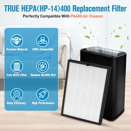 2 Pack 400 Replacement Filter For Puro 400 Air Purifier. For Puro 400 HEPA Filter. PA400 3-in-1 Grade True HP-14 Air Purifier Filter with Activated Carbon Filter