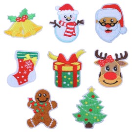 WRBAJIS Christmas Iron on Patches 8Pcs Santa Claus Reindeer Embroidered Patches Bell Snowman Applique Patches for Clothes Jeans Hats Backpacks DIY Crafts Accessories Supplies