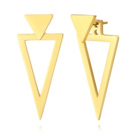 REELMAR Gold Triangle Earrings for Women Geometric Ear Jacket Earrings Front and Back Triangle Stud Earrings Stainless Steel Gothic Punk Earrings Jewelry (Gold)
