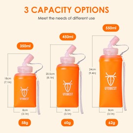 UTOBEST Soft Flask TPU, Collapsible Water Bottle Foldable Bottle for Hydration Pack, Hiking Cycling Climbing Jogging Marathon, 450ML with straw