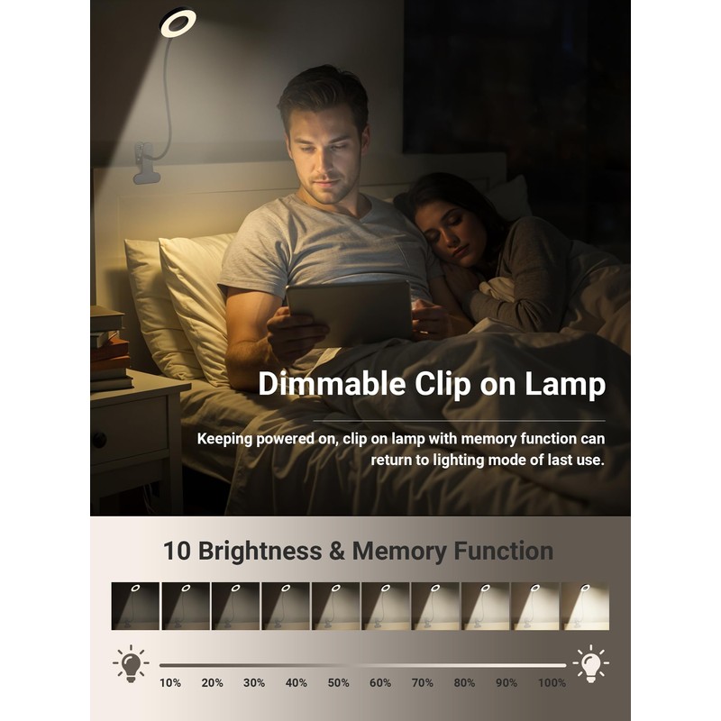 Clip on Lamp,5 Colors+10 Brightness LED Desk Lamp with Clamp,550lm