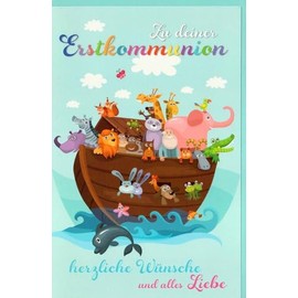 First Communion Card Ship Animals with Envelope