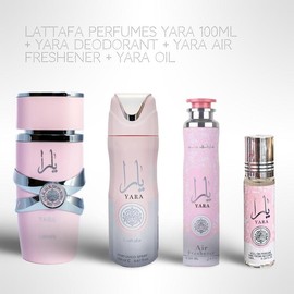 Lattafa Perfumes Yara 100ml + Yara deodorant + Yara air freshener + Yara oil - Long Lasting Women’s Perfume Vanilla Aroma Scented Scent Cologne Fragrance
