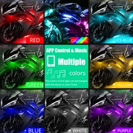 YEORO 12pcs Motorcycle LED Underglow Kit with Brake Light,144 SMD RGB 5050 Chip Brake LED Light Strip with App Controller Sync to Music Waterproof for Motorcycles Carts ATVs UTVs.