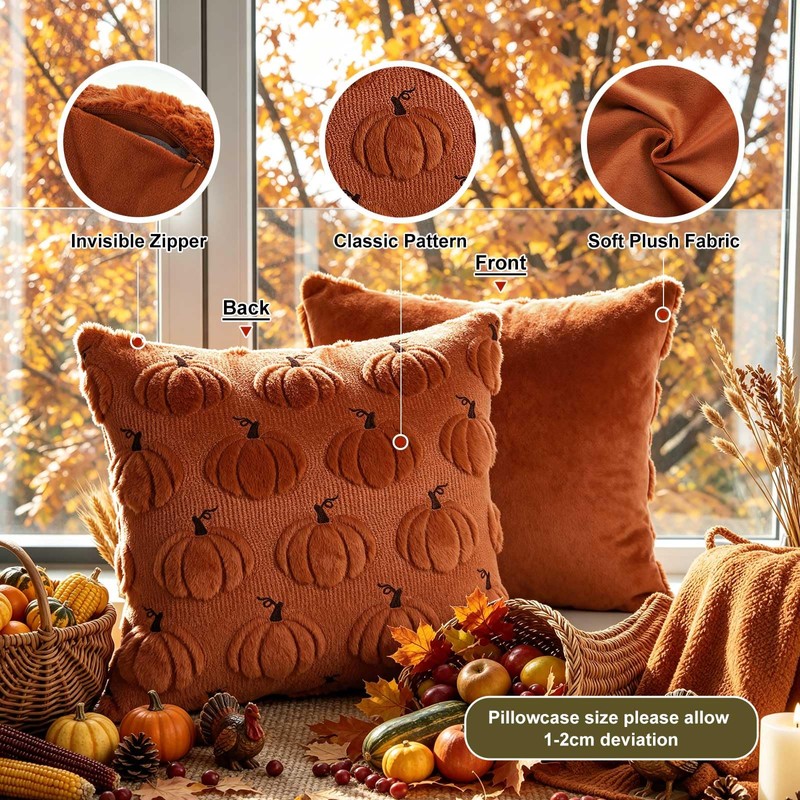 Benjia Autumn 20x20 Cushion Covers Set of 2, Fall Pumpkin