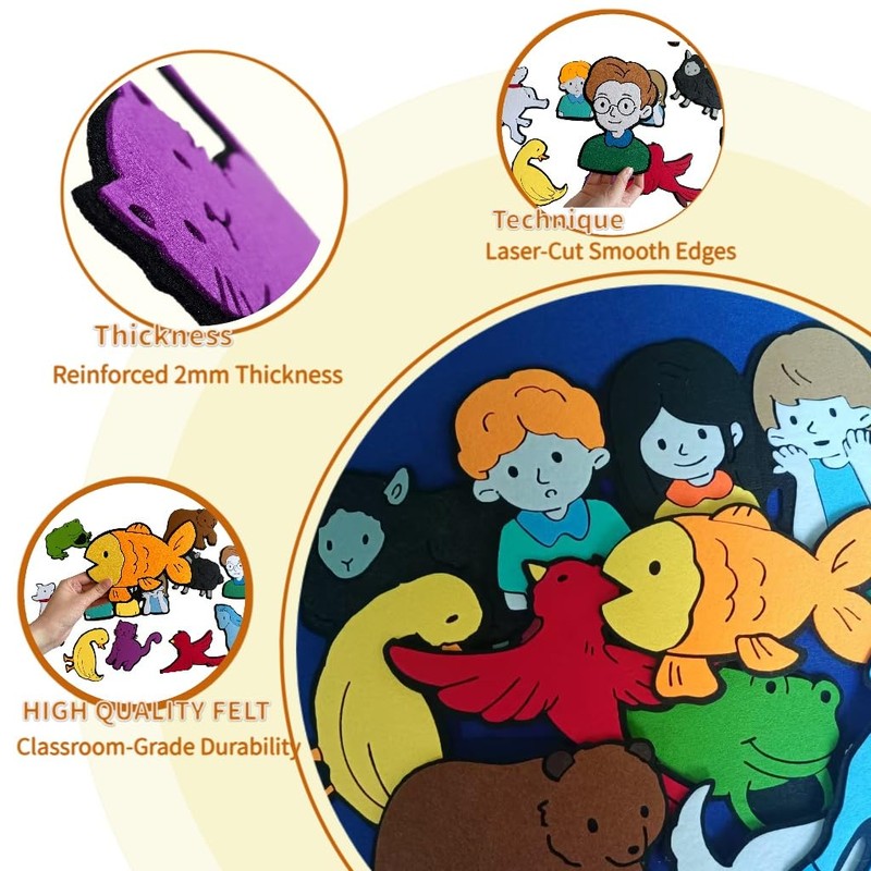Qimihinoy Felt Story Board Set,Large Animals Felt Stroy Retelling Pieces