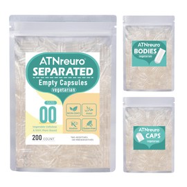 ATNreuro 00 Empty Separated Vegan Capsules with 2 Micro Spoons - 200 Count Empty Vegetarian Capsules - Empty Pill Capsules for Powders Supplements