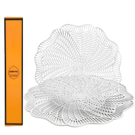 Fenyya Silver Round Placemat Set of 4 Modern Table Mats Hollow Washable Heat-Resistant Non-Slip Table Place Mats for Party Dinner Wedding Christmas Valentine's Day Holiday Decor (4, Silver)