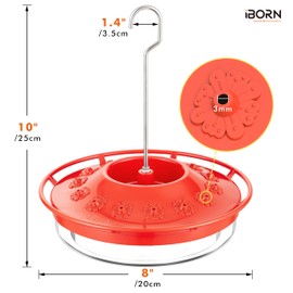 iBorn Hummingbird Feeders for Outdoors Hanging,Bee Proof Hummingbird Feeder with 14 Feeding Ports,13 OZ Saucer Humming Bird Feeders with Ant Moat,Ant Proof No Leak,Easy to Clean and Refill,2 Pack,Red