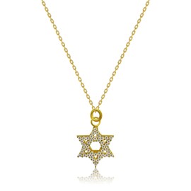 TERRA ARGENTI Genuine 925 Sterling Silver Star Of David Necklace for Women | Jewish Star | Magen David | Rhinestone (Rhinestone, Gold-plated sterling silver)