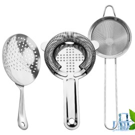 Cocktail Strainer-Stainless Steel Bar Tools Bartender Cocktail Strainer Set:Hawthorne Strainer,Julep Strainer and Conical Fine Mesh Strainer (Silver)