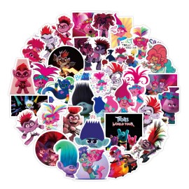 Unbranded Trolls Themed Characters Assorted Skateboard Stickers Lot Of 50 Pieces