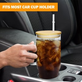 FECBK 40 oz Glass Tumbler with Handle 12 Pack Glass Tumbler with Straw and Lid Clear Glass Water Cup Reusable Iced Coffee Cup, Fits Car Cup Holder, BPA Free, for Boba Tea, Juice, Smoothie, Beer