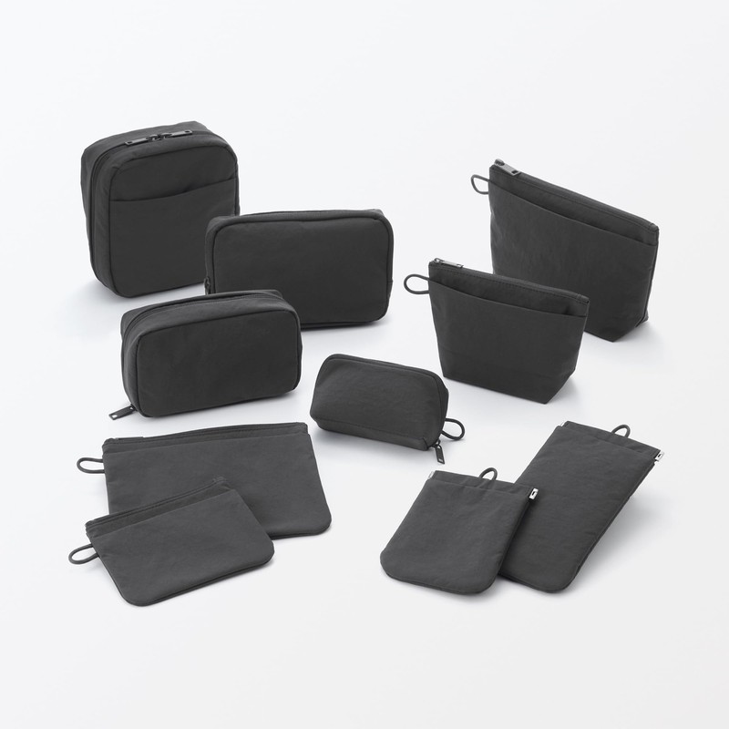 Mujin Ryohin Wrinkle Nylon One-Handed Opening Flat Pouch - Dark