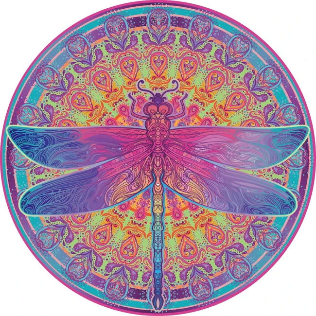 Bgraamiens Puzzle-Zentangle Dragonfly-1000 Pieces Vivid Dragonfly Mandala Challenge Blue Board Round Jigsaw Puzzles