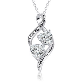 Mother's Day Gifts Necklace for Mum from Daughter & Son- 925 Sterling Silver Heart Cubic Zirconia Pendant Necklace for Christmas Birthday, 45+5cm