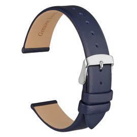 WOCCI - Correas de reloj elegantes, correas de repuesto de piel genuino para hombres y mujeres, ancho de la correa: 8 mm, 10 mm, 12 mm, 14 mm, 16 mm, 18 mm, 20 mm, Azul oscuro (hebilla plateada), 14 mm, Classic
